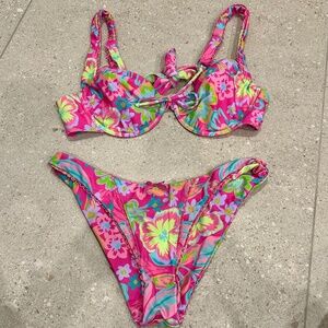 FOR LOVE AND LEMONS LADIES TWO PIECE FLORAL BIKINI SWIMSUIT SIZE LARGE